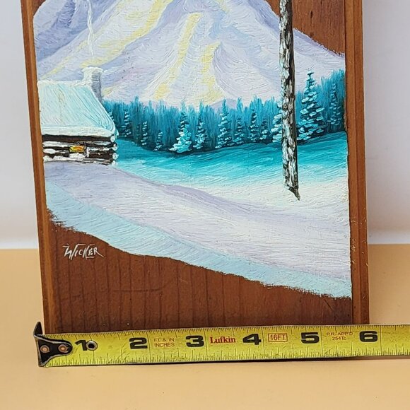 Vintage Wood Wall Art With Winter Mountain Scene By Wicker - Picture 6 of 7